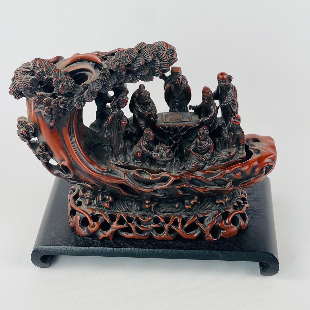 Chinese Boat of Life Cinnabar Resin 8 Immortals Crossing the Sea Art Sculpture